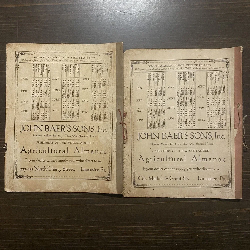 9 Antique Agricultural Almanacs 1920-1922 1924-1929 John‎ Baer's Sons Lancaster - Picture 13 of 16
